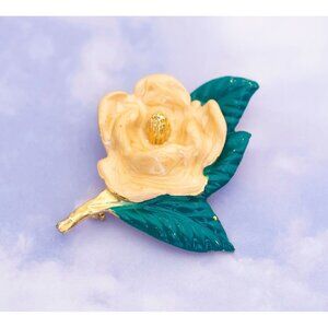 Vintage Art deco Large Gardenia Camellia Lapel Flower Brooch - S15